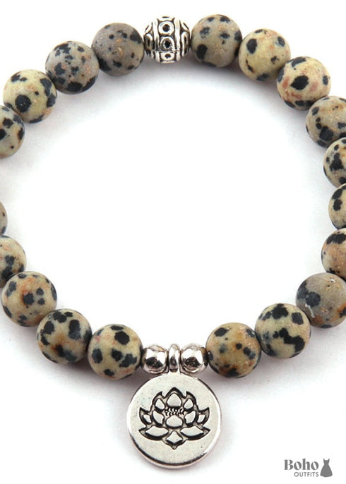 Boho Bracelet, RH Yoga Bracelet, Natural Stone Mala Lotus